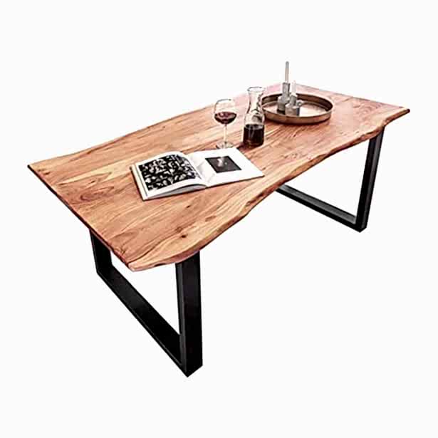 Doğal Ahşap Kare Metal Ayaklı Masa