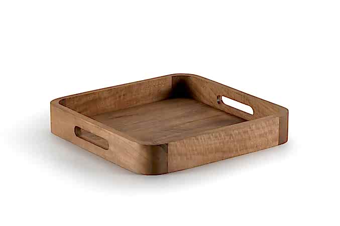 Yüksek Kenarlı Ahşap Kare Tepsi / Ceviz / 2613